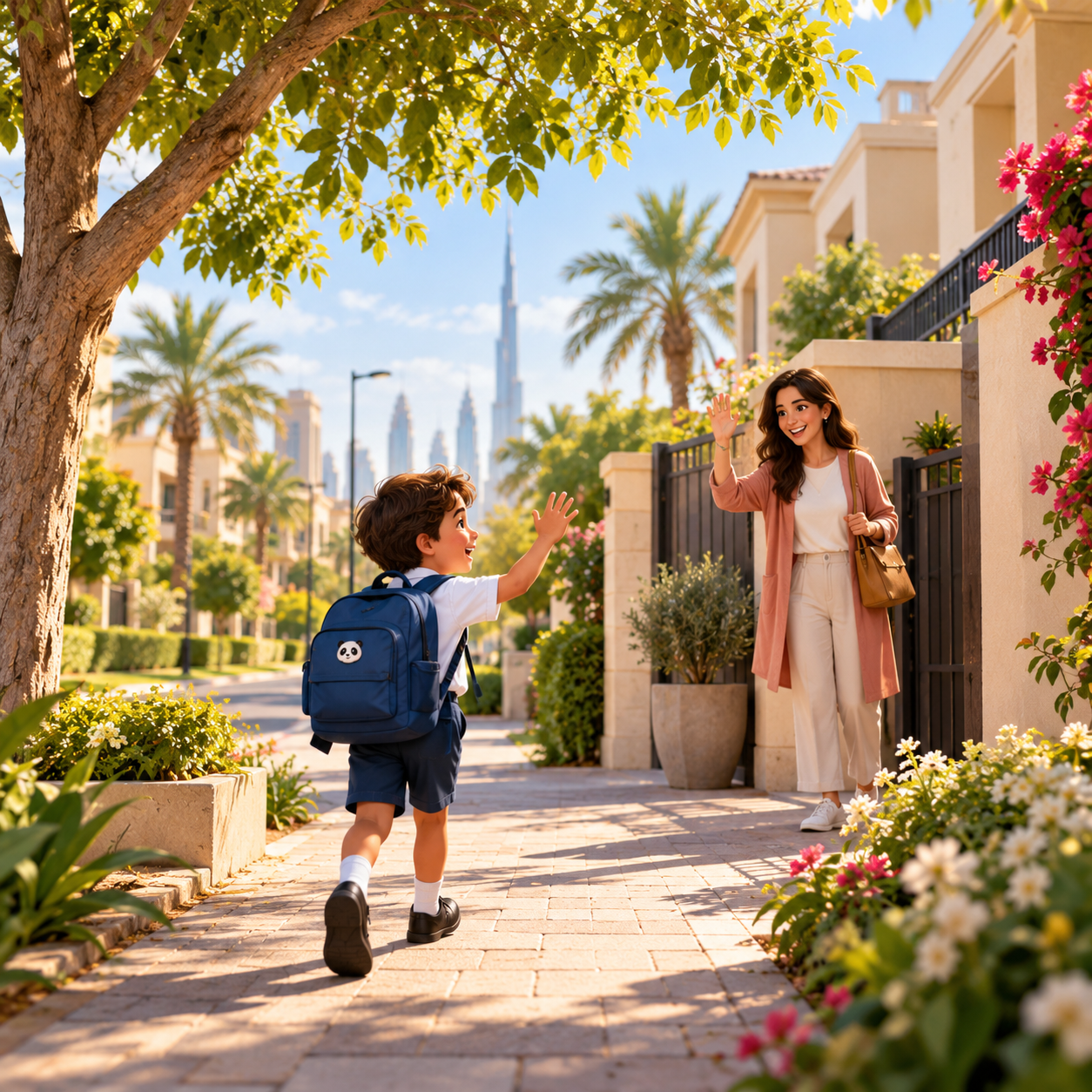 Child confidently walking to school along a safe path